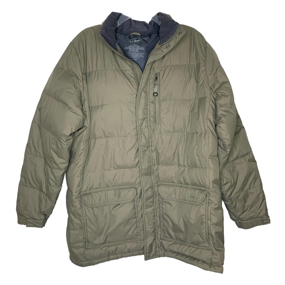 L.L. Bean Goose Down Brown Beige Hooded Puffer Jacket Winter Coat Large